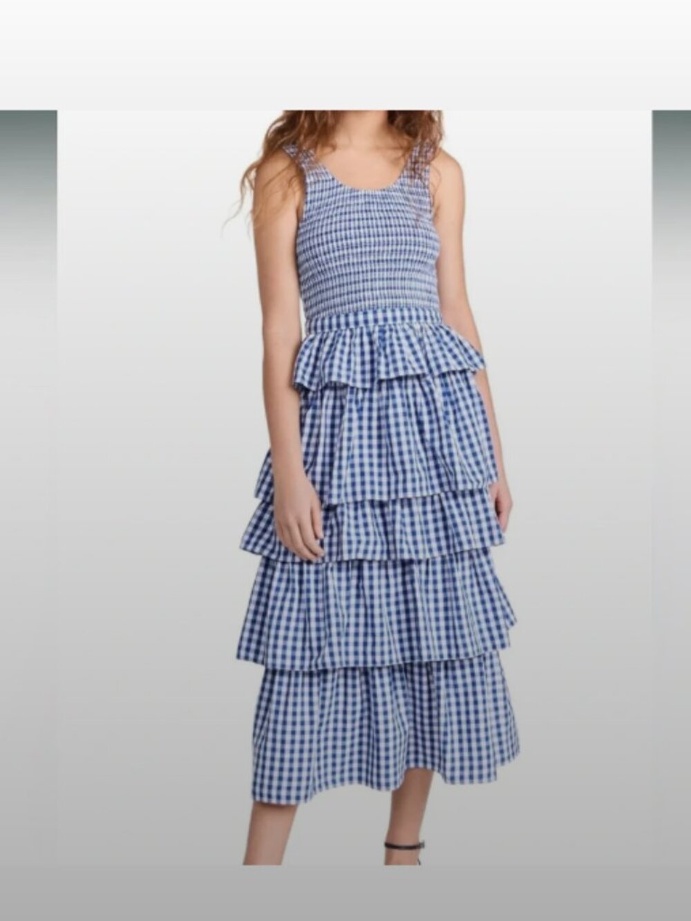 Rhode Gingham Tiered Dress Blue and White Small Like New